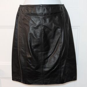 Vintage Genuine Leather Mini Skirt Black Back Belt‎ Detail Size 24 90s